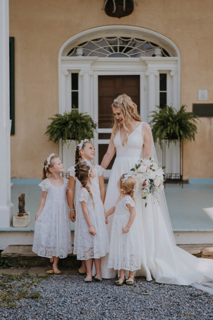Bride with flower girls