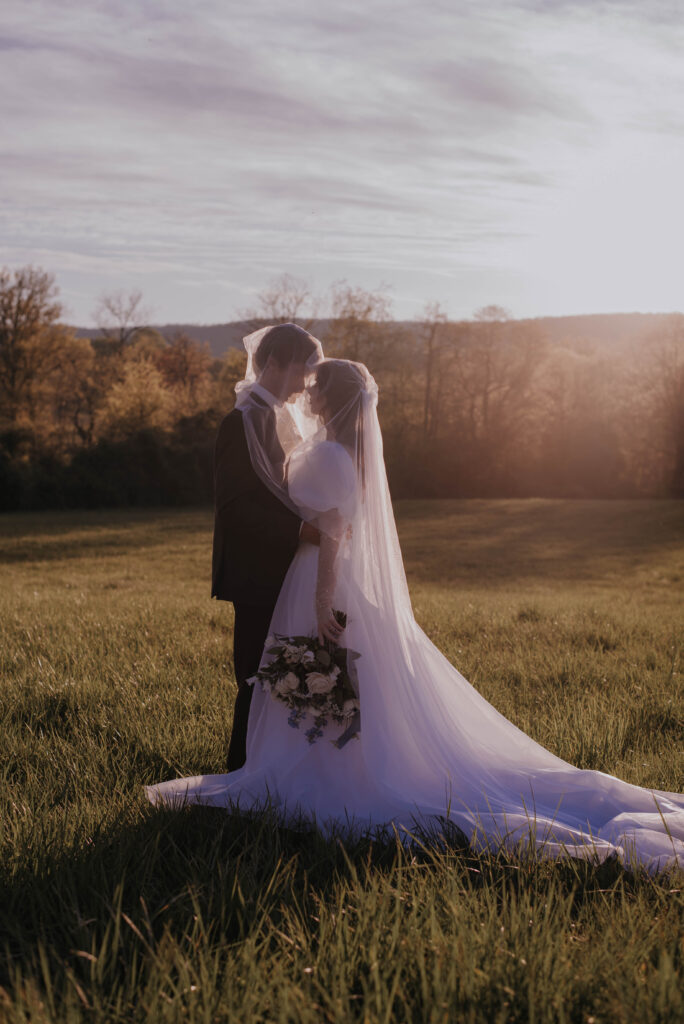 bride and groom on the lawn at Heigh Torr Estate in VA