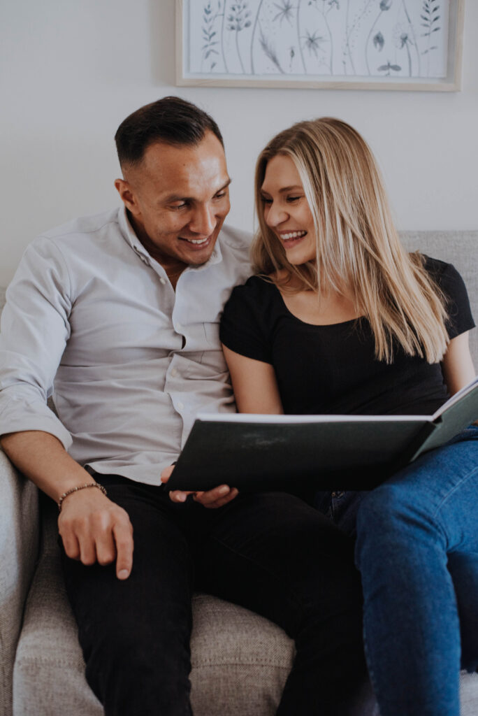 Couple looking through photos