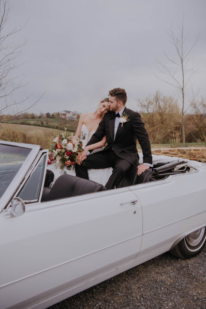 Bride & Groom at The Manor 1858 in a car