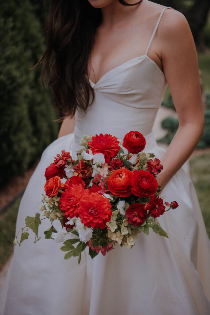 Bride with bouquet at Glenstone Garden